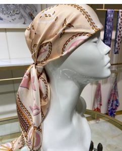 Foulard carré en soie pour femmes, foulard de styliste tressé imprimé en Satin, anneaux de cou, foulard de tête, Bandana enveloppant, 90CM 90CM, printemps 2023