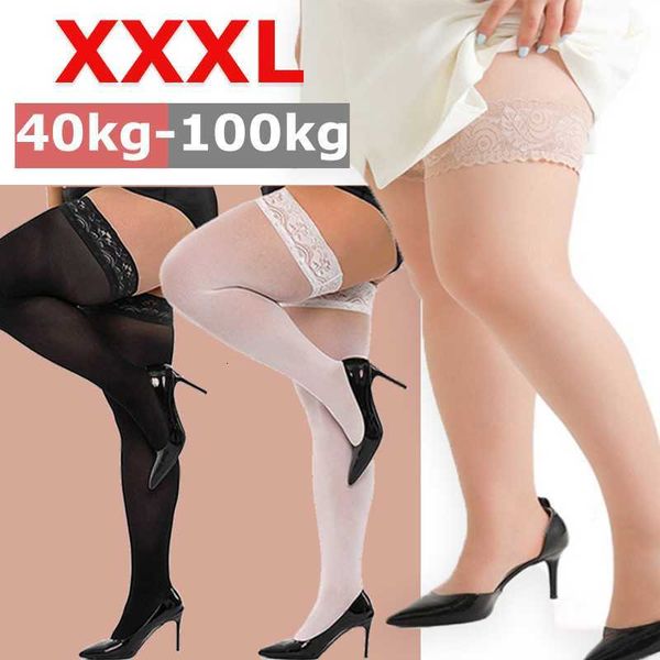 medias de seda sexy lace Medias sexis de talla grande para mujer, Top de encaje hasta el muslo, Calcetines largos por encima de la rodilla, Calcetines para discotecas, lencería, vestido de fiesta