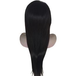 Peluca delantera de encaje recto de seda con pelos de bebé Peluca de cabello humano virgen brasileño para mujeres Color natural - Peluca de pelo largo de primera calidad