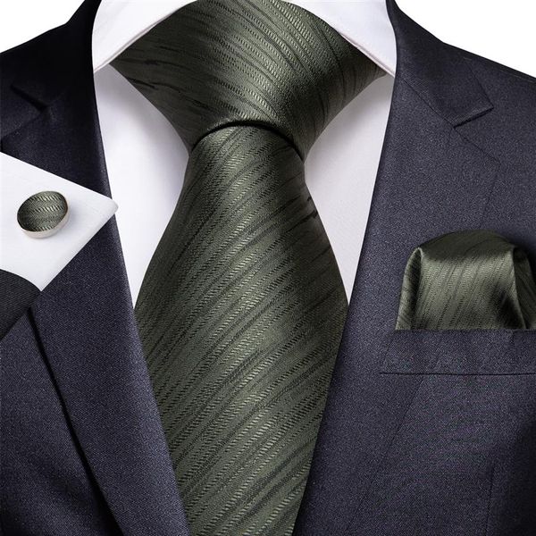 Conjunto de corbata de seda verde oscuro a rayas para hombre, corbata clásica tejida de Jacquard, gemelos cuadrados de bolsillo, N-722319N de negocios para boda