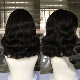 Silktop Bob Human Hair Pruiken WAVY #2 Kleur Korte Bob Joodse pruik 14inch Silktopper Kosher Wig Europeaan Virgin Hair