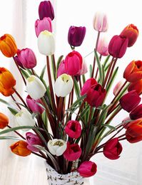 Flor de pantalla de tulipán de seda, toque real, tulipán no contaminante, flores artificiales, simulación de boda o oficina en casa, flor decorativa ST0101