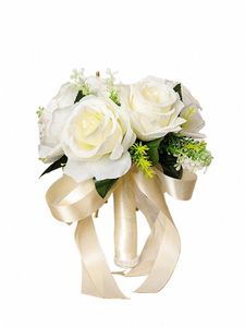 Bouquets de mariage en soie tenant FRS Bouquet de mariage rose naturel artificiel Bouquet blanc champagne Bridesmaid Bridal Party Z5um #