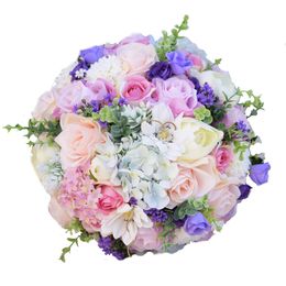 Zijde bruiloft bloemen 2023 Tuin kunstmatige bruids boeket home decor bloemen bruidsmeisje rozen hyangea bruiden 3 maten s m l bladvormige hybride paarse lavendel roze roze