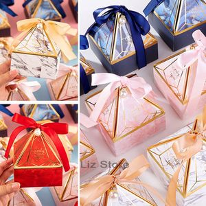 Silk Groothandel Gem Pearl Ribbon Wrap Tower Bronzing Candy Wedding Baby Shower Gift Paper Doos Chocolade verpakking Dozen TH0977 ES