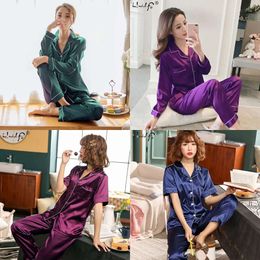 Silk Womens Satin Pyjamas Sleepwear Pijama Pamas Suit femelle Sleep Two Piece Set Women's Loungewear Plus Size 230920