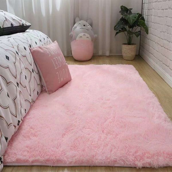 Tapis teint en laine de soie, salon, chambre à coucher, couverture de chevet, tapis de baie vitrée, tapis à cheveux longs épais pour la maison