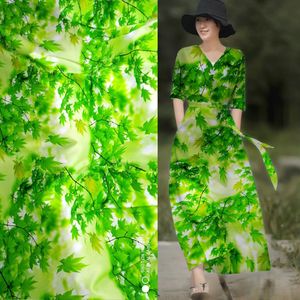 Silks Tella Para Tapizar 97% Pure Silk Satin Tissure Designer 19 mm Matériau en dentelle Sicile 3D Print Fleurs vertes Tabrics pour robes