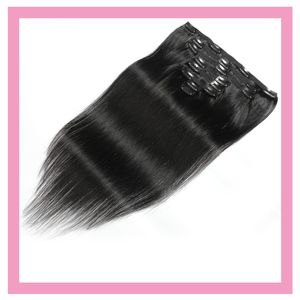Zijdeachtige clip in Extensions Braziliaanse menselijke maagdelijke haarproducten Natuurlijke kleur 10-24 inch Remy recht 120G