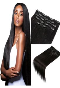 Clip recto sedoso en la extensión del cabello Negro Marrón Rubio Color Extensiones de cabello humano Clips en HairWefts 100g2899495
