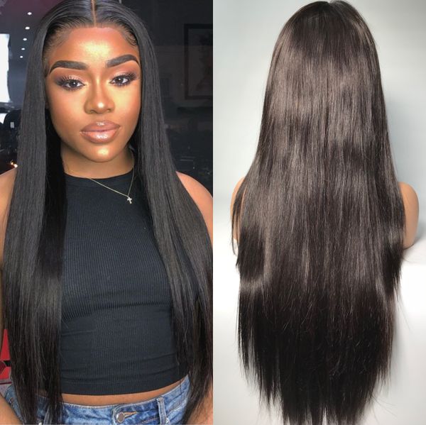 Silky Straight Lace Front Wig Brésilienne Vierge de Cheveux Humains Lace Front Perruques pour Femmes Couleur Naturelle