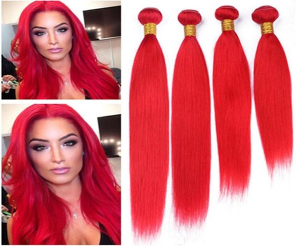 Paquetes de cabello humano virgen peruano recto sedoso, ofertas de color rojo brillante, 4 piezas, lote de cabello humano virgen rojo de color, extensiones Double5017031