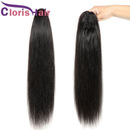 Extensiones de cola de caballo recta y sedosa, 100% cabello humano con Clip en piezas, cola de caballo Natural virgen brasileña para mujeres negras