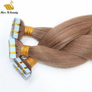 Silky raide puft coiffure cutanée ruban de trame dans les extensions de cheveux humains remy cheveux noirs marron marron blonde 99J couleur 100gram