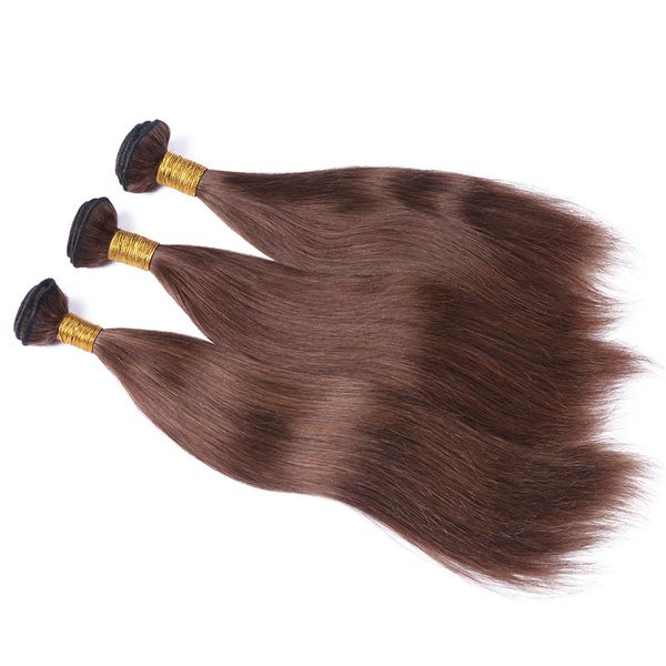 El cabello humano marrón chocolate peruano virgen recto sedoso teje extensiones 3 piezas # 4 paquetes de cabello humano marrón medio tramas dobles al por mayor