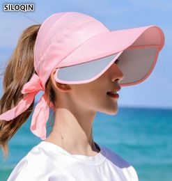 Siloqin 2019 Nouveau été femme d'été039 Sun chapeaux vide haut chapeau de haut visière rétractable dames antiuv Visor surdimension