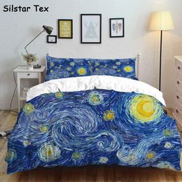 Silstar Tex van Gogh Quilt Set Dekbedovertrek Starry Sky Painting Laken Sets Kussensloop Bed Cover Crib Bedding Bedspreys 210319
