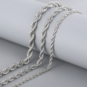 Collier en argent 4mm/6mm/8mm, 24 pouces, en acier inoxydable, corde torsadée de singapour, bijoux pour hommes et femmes, hautement poli