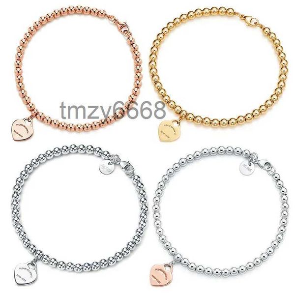 Bracelet en forme de coeur d'amour de perle ronde en argent de 4mm pour femme, placage de fond épais pour petite amie, cadeau Souvenir, bijoux de charme à la mode, mariage GUF4