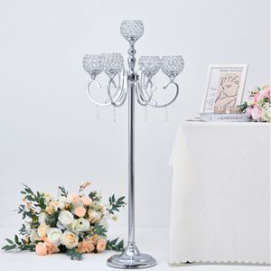 Zilver 5 armbodem Candelabra 47,25 inch lange bruiloft centerpieces voor tafels Elegant Design Decorations Dinner Party Events Imake868