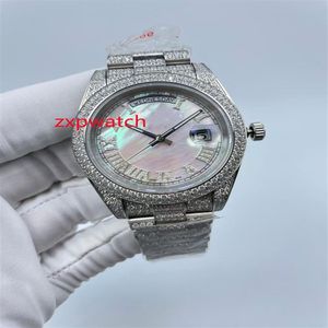 Silver 904 Acero inoxidable CZ Diamantes Mira Numerales romanos Dial de carcasa Automática Auto-Ventieta Luxury Luxury Freed Out Zircon 41mm167s