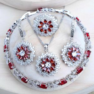 Zilver 925 bruids sieraden sets kubieke zirkonia kostuum sieraden bruiloft ringen oorbellen hanger armbanden ketting voor vrouwen 240506