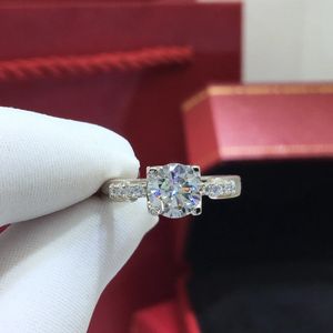 Zilver 925 Originele 1 briljante gesneden diamanttest voorbij d kleur koe head trouwring voor vrouwen edelsteen sieraden240412