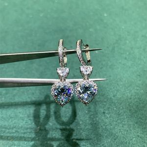 Zilver 925 Originele Brilliant Cut Total 2 Carat Diamond Test Naar Topkwaliteit Blauwe Moissanite Drop Earrings Edelsteen Sieraden