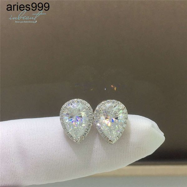 Pendientes de tuerca de moissanita para mujer, plata 925 Original, Total de 4 quilates, excelente corte, prueba de diamante, Color d, gota de agua, joyería fina