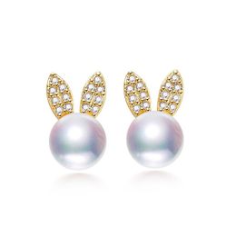 Pendientes de plata 925 con diseño de conejo y perlas para mujer, joyería de estilo francés de lujo, zodíaco chino 2023, pendientes para mujer