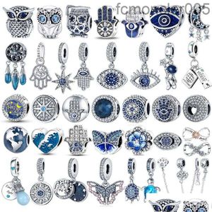 Silver 925 Sterling Sier Dangle Charm Color Evil Owl Bowl Air globo azul Colgante de colgante Fit Charms Pulsera de bricolaje Joyería Drop de L2C8