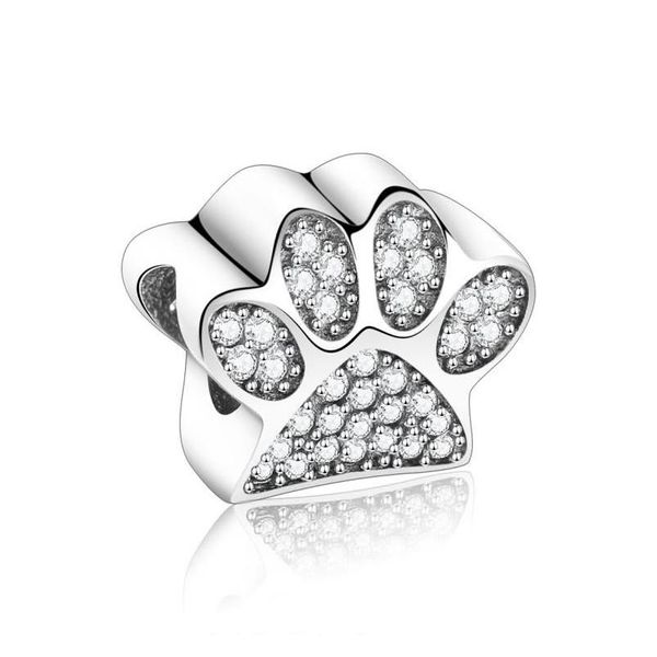 Plata de ley 925 Sier Toy Dog Print Bear Paw Zircon Stone Beads Fit Original Charm Pulsera para hacer Berloque Diy9272913 Drop D Dhv98