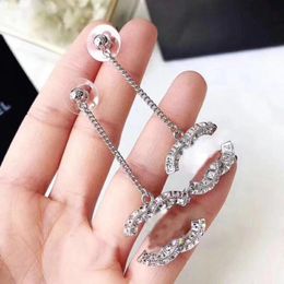 Pendientes de plata y oro de diseñador para mujer, letras dobles C, pendiente de diamantes de imitación de cristal, joyería de diseñador para fiesta de boda