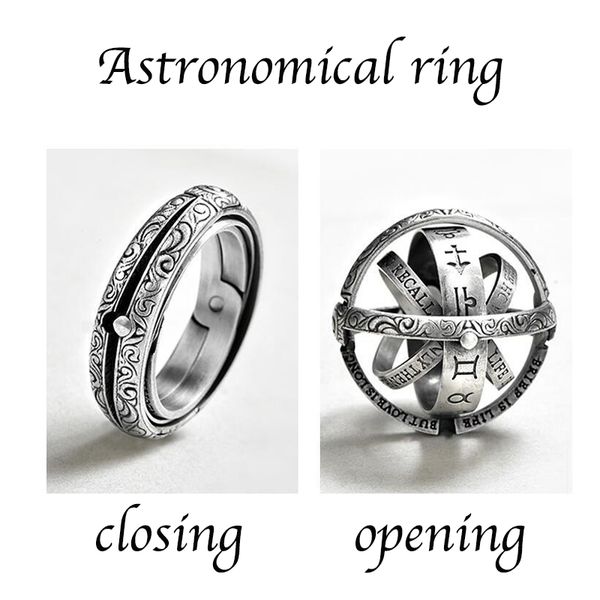 Bague astronomique en argent pour hommes et femmes, boule en métal, complexe créatif rotatif, doigt cosmique, bague d'humeur, bijoux à la mode, cadeaux