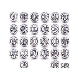 Argent Authentique 925 Sterling Sier 26 Lettres Perles Cristal Grand Trou Lâche Alphabet Charmes Pour Bracelets Fabrication De Bijoux Artisanat Drop De Dhpbc