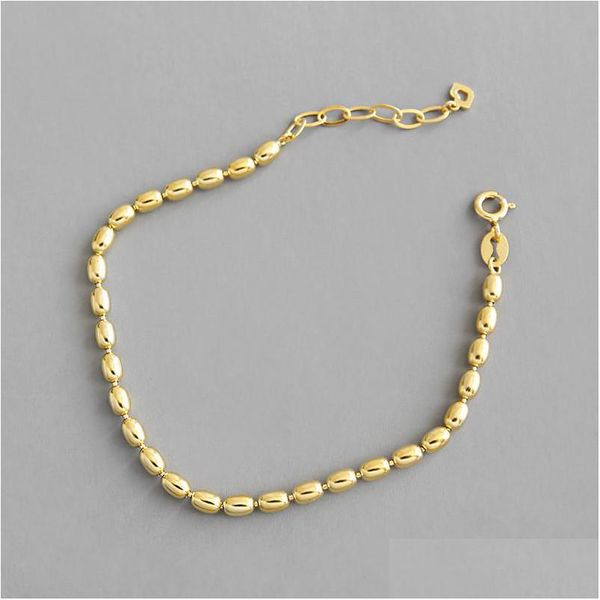 Plata Auténtica 925 Sterling Sier Geometric Oval Beads Pulseras Para Mujeres Niñas Oro Blanco / 18K Color Oro Joyería Fina Drop Deliver Dhqwf