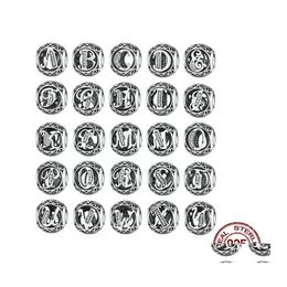 Argent authentique 925 Sterling Sier Vintage A à Z Lettre Clear Cz 26 Alphabet Grand Trou Perles Fit Charms Bracelets Bracelet Bijoux Dro Otckh