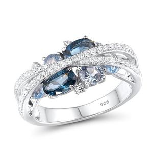 Anillos de banda de plata para mujer, anillo de compromiso de boda de moissanita de Zirconia cúbica de espinela azul, joyería fina de moda