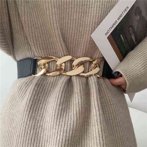 Argent Big Chain Ceinture Conception spéciale Pas de boucle Ceintures Nouveau Noir Élastique Large Cummerbunds Poids Chaînes Robe Manteau Décorer G220301