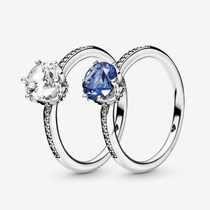 Argent bleu et clair étincelant couronne anneaux pour femmes fiançailles designer bijoux anniversaire saint valentin bague cadeau