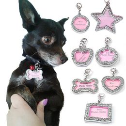 Zilver bot hart hond tag kraag hanger zinklegering ketting kristal ingericht diy hand schrijven hond honden informatie bord tags