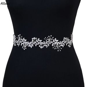 Prachtige Parels Strass Bruidssjerp Lint Kristallen Bruiloft Riem Zilveren Sjerpen Voor Bruiloft Avondjurk Decor Vrouwen Accessoires Sieraden AL7854