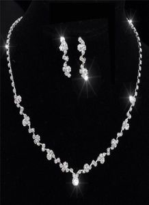 Zilveren bruidsmeisje kristallen ketting oorbellen set bruiloft bruids sieraden xbuk6735295