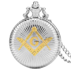 Silver Bronze Masonic G Free-Mason Freemasonry Design antique Men Analog Quartz Pocket Watch avec Collier Collier Gift