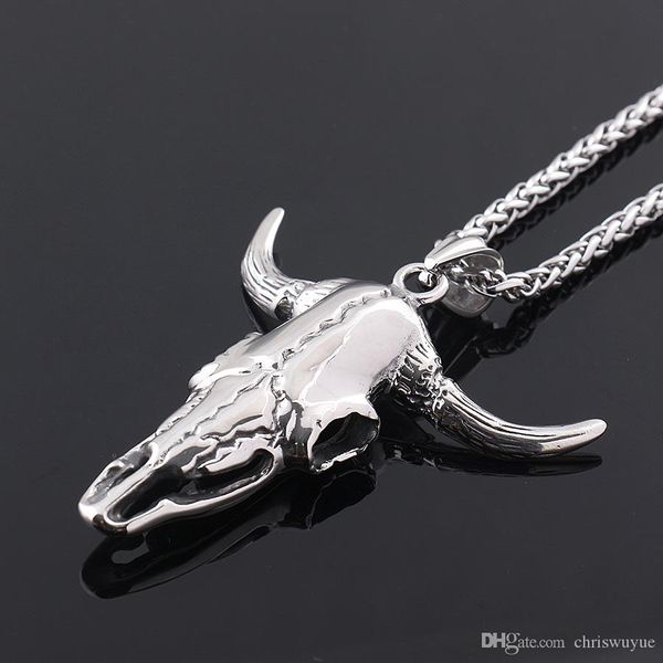 Colgante de cabeza de toro de plata, joyería de acero inoxidable, collares de cabeza de vaca para hombres, joyería MP96