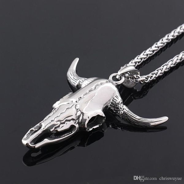 Colgante de cabeza de toro de plata, joyería de acero inoxidable, collares con cabeza de vaca para hombres, joyería MP96295U