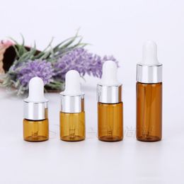 Zilveren CAP Wit Rubberen Top 1ml 2ml 3 ml 5 ml Etherische olieflessen Amber glazen druppelaar flesflesjes met pipet WB2648