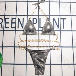 Zilveren ketting strand bikini dames sexy ontwerper veter zwempak mode dunne camisole luxe halter zwemkleding