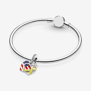 Zilveren charmes armband armband kralen hartvormige vlag en herdenkingslint hanger diy fit pandora ontwerper sieraden vrouwen man mode accessoires cadeau