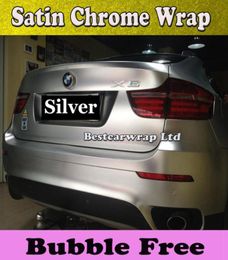 Zilver Chroom Satijn Car Wrap Film met Air Release Mat Chroom Metallic Voor Voertuig Wrap styling Autostickers maat 152x20mRoll57919455